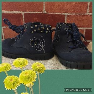 Navy and yellow floral corduroy detail boots